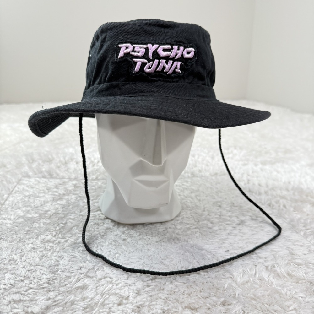 Psycho Tuna Hat Cap Strap Back Black Wide Brim Outdoor Sun Boonie S M Mens